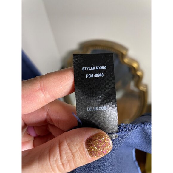 Lulus Pure Happiness Navy Blue Dress Size Small Satin Off-the-Shoulder Long New - Picture 11 of 12